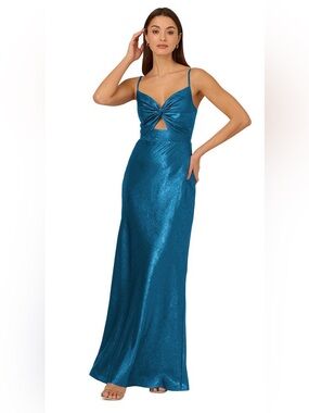 Adrianna by Adrianna Papell Blue V-Neck Twist Sleeveless Long Gown. Size 8